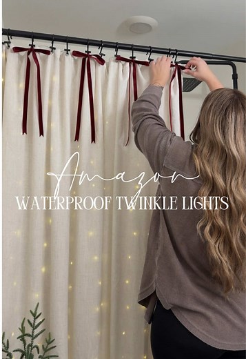 Replying to @Bethie71 TWINKLE SHOWER CURTAIN LIGHTS 🤩✨ Battery powered & waterproof, I hung mine so that they were inside the shower curtain but outside of the liner! Just strung them along the hooks and instant magic 🥹 Everything 🔗 in my b I 0 #holidaydecorinspo #holidaybathroom #bathroominspo #twinklecurtainlights @Amazon Home @Amazon @Amazon Influencer Program