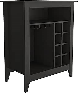 Future Soft Modern 8-Cubby Bar Cabinet with Shelf, Black for Living Room