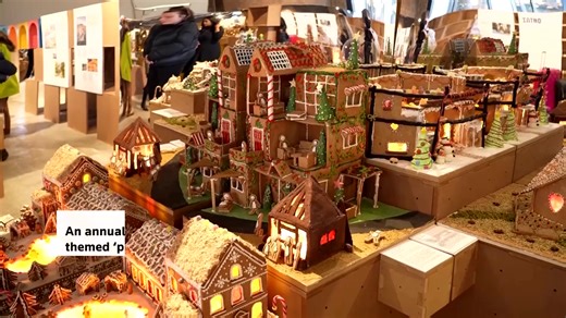 The Gingerbread City exhibition in London displayed gummy bears, liquorice and candy canes as architects reimagined urban spaces with playful, hands-on designs. | Reuters