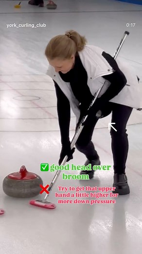 Hand positioning for sweeping is key for good downward pressure and accuracy. 1/3 & 1/3 works well. But everyone is a little different so figure what works well for you using this as a guide. | York Curling Club