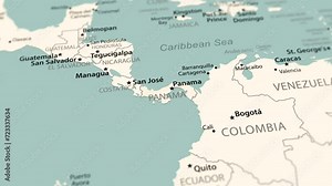 Panama on the world map. Smooth map rotation. 4K animation.
