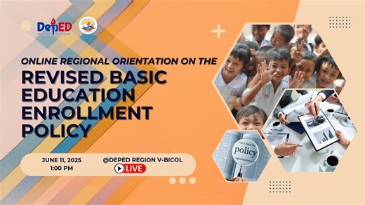 28K views · 355 reactions | Join us for the Online Regional Orientation on the Revised Basic Education Enrollment Policy on June 11, 2025 at 1:00 PM via Facebook Live. See you! | DepEd Region V - Bicol | Facebook