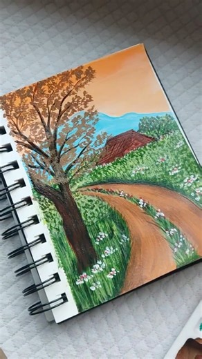 Relaxing A6 Landscape Painting | Mini Art Process | Mini Landscape Painting Aesthetic A6 Art Process