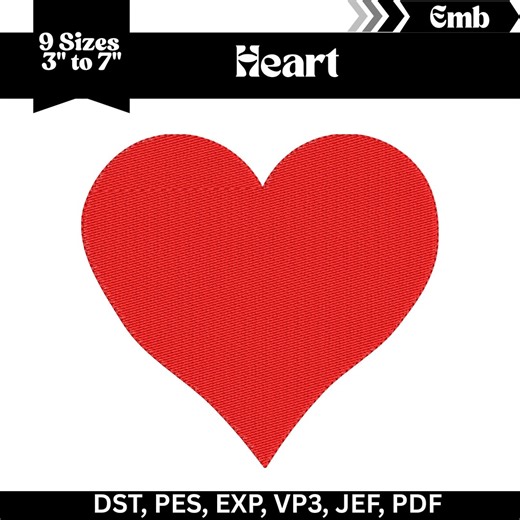 Heart Machine Embroidery Design, Machine Embroidery File, 9 Sizes, Instant Download - Etsy