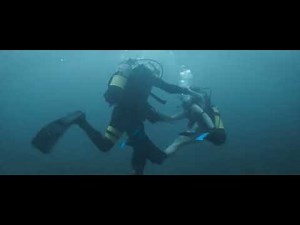Hot Full Face Scuba Woman hard Underwater fight.