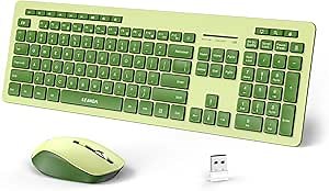 seenda Wireless Keyboard and Mouse Combo, 2.4GHz Cordless Quiet Keyboard Mouse with USB Receiver, Full Size Cute Green Combo, Compatible for Windows Laptop Computer Desktop PC, Light and Dark Green