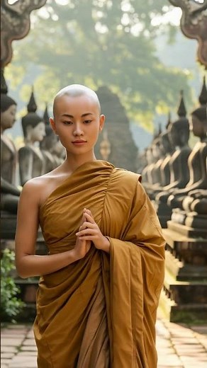 "Grace in Motion — Female Monk’s Peaceful Temple Walk ✨"