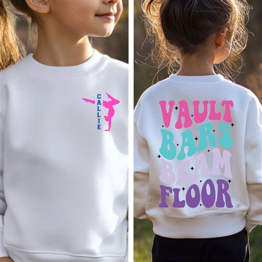 Personalized Gymnastics Sweatshirt, Custom Gymnast Name Crewneck, Vault Bars Beam Floor Sweatshirt, Gymnast Gift for Girls, Youth Gymnastics - Etsy