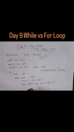 Nagababu Balla | FlashCoders⚡⚡ on Instagram: "Watch complete reel to understand difference between while and for loops Day 9 notes updated in WhatsApp channel link in bio join. in notes i explained while loop clearly and added real life examples and real scenarios where we will use while loops in programming Thankyou, Like follow and share for more videos😊 # [Code, Python, Programming, 30dayschallenge, btech, Engineering, Student, Learn, Grow]"