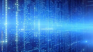 Abstract technology background with binary code. Data concept, An abstract digital server background with binary code and AI algorithms running in the background, Blue binary codes, AI Generated