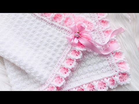 Beautiful Little Ivy Baby Blanket with Gorgeous Fan Border | Easy Crochet Cluster Stitch | LEFT HAND
