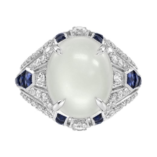 Moon Stone Sapphire and Diamond Art Deco Style Cocktail Dome Ring in 14K-18K White Gold and Platinum 950 - Etsy