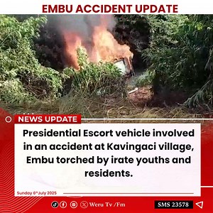 19K views · 180 reactions | Presidential Escort vehicle involved in an accident at Kavingaci village, Embu torched by irate youths and residents. #WeruNewsUpdates | Weru TV | Facebook