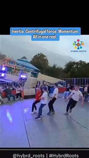 HYBRD_ROOTS on Instagram: "Spinning + Science = Pure Vibes 🌪️ This carnival ride video shows teens spinning and running on a rotating platform, playfully demonstrating Newton’s laws, inertia, and centrifugal force in real life. It’s a fun, vivid example of physics in motion during everyday fun at the fair. #physicsvibes #scienceinmotion #carnivalphysics #lawsofmotion #inertiainaction #spintowin #fairgroundfun #reallifeexperiments #rotationalmotion #physicsiscool #stemreels #playwithphysics #cen