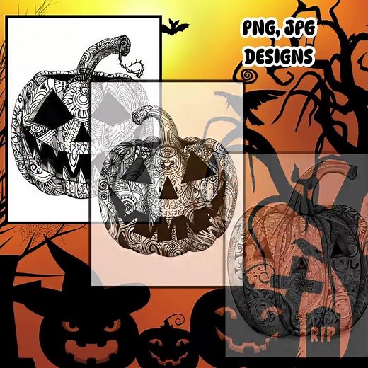 Halloween Zentangle Pumpkin Bundle | Printable Fall Art Templates (PDF JPG PNG)