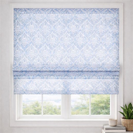 Linen Roman Blind, Damask Pattern, Sage Green or Blue, Custom Made - Etsy