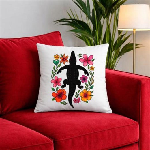 Alligator in Bloom – Cross Stitch Pattern in PDF, Modern Reptile Floral Design - Etsy