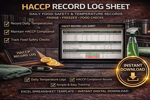 HACCP Record Log Excel Template Food Safety Log Sheet Kitchen Temperature & Compliance Tracker - Etsy