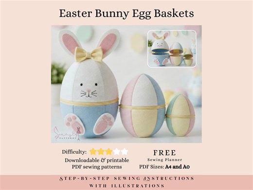 Easter Bunny Egg Baskets Sewing Pattern PDF (A4 and A0) - Etsy