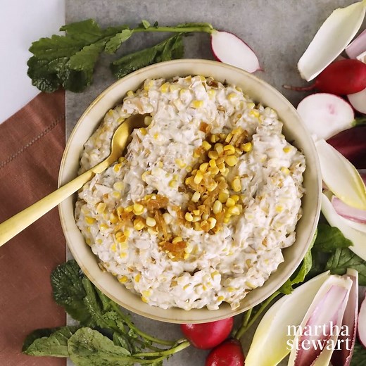 33K views · 403 reactions | In this light twist on classic French onion dip, sweet corn is sautéed until tender and mixed with tangy Greek yogurt, which brings the richness of a creamy dip without all the fat. https://bit.ly/3dacy36 | Martha Stewart | Facebook