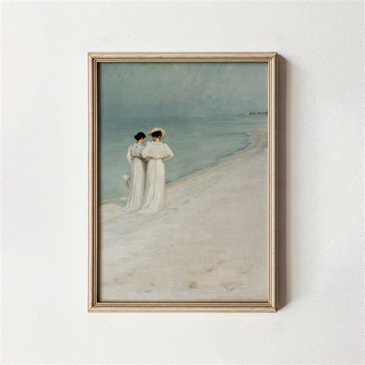 Vintage Women on Beach Print | 1893 Coastal Pastel Painting (digital Download) - Etsy
