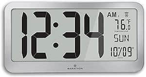 MARATHON Slim Jumbo Panoramic Atomic Wall Clock with Date & Temperature, Graphite Gray - Large 17-Inch Display - AM/PM or 24-Hour Time Format, Eight Time Zones - Four AA Batteries Included