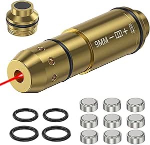 9MM Dry fire Laser Training Cartridge - Laser Training Cartridges for Pistol Shooting Training - with 6 Batteries - Replaceable Rubber Ring
