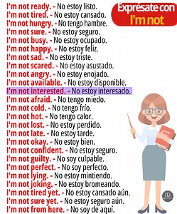 💬 "¡Exprésate con I'm not!" Aprende frases útiles para expresar lo que no eres o no sientes en inglés con "I'm not". 🗣️🌟 ¡Practica y haz crecer tu vocabulario! 👇 👉 #InglésDefinitivo #FrasesEnInglés #AprenderInglés | Inglés Definitivo