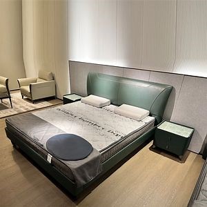 [Hot Item] Living Room Furniture Modern Wooden Frame Green Leather Bedroom Bed Set