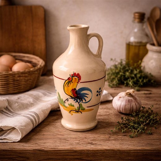 Vintage Hand Painted Rooster Ceramic Pitcher Jug Farmhouse Country Decor Cream Pottery - Etsy