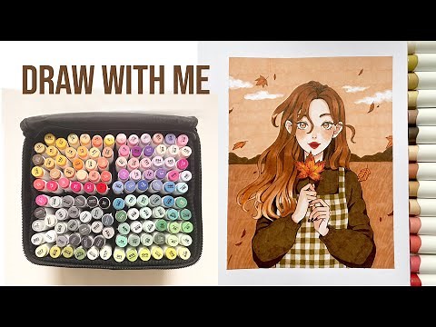 🍁 Draw with me / Marker Art "Autumn girl" Process / Ohuhu 120 Alcohol Markers Review