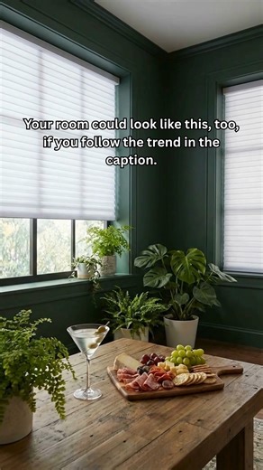 Stop scrolling. Here's your how-to use green cheat sheet💚: Greens are having a year because they make rooms feel alive, calm, and elevated. Try these ideas: Windows first • Add a soft Roman or roller shade in a mossy hue for daytime glow • Soften with Drapery (cream, stripe, or subtle pattern) for cozy nights • Or pair green accents with wood blinds or woven shades for warmth. You can also pair it with a crisp white Sheer Shade (what you see in this video). Go big: paint one statement wall, or 