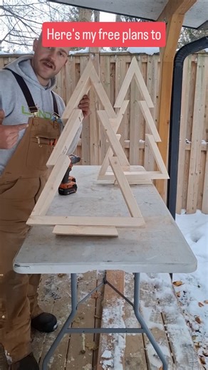 Heres my free plans to build this wooden Christmas tree, it costs 5$ in materials and it's a fun, easy project that any skill level can do. It requires basic tools, comment and I'll send my step by step build tutorial #woodenchristmastree #christmasdecor #diyprojectideas #diywoodwork #woodworkforall | Meyers.makes