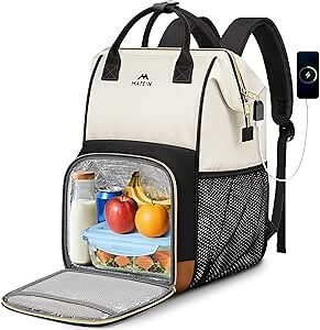 MATEIN Insulated Lunch Backpack for Women, 15.6 Inch Work Laptop Backpack with USB Charging Port, Water-Resistant College Computer Backpacks Meal Prep Lunch Bag Gifts for Nurse Teacher Office Picnic