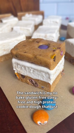 Light and fluffy coconut cool whip ice cream cookie sandwiches! High protein, gluten + dairy free!
