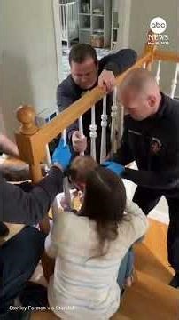 First responders rescue two-year old with head stuck between bannister posts