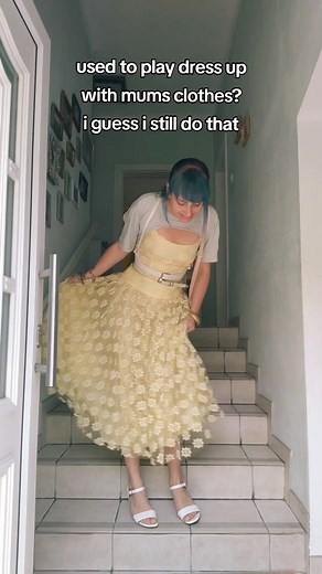 Vintage 80s Yellow Prom Dress Try-On