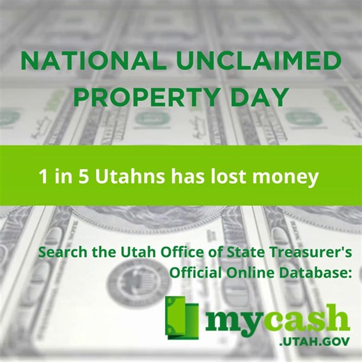 🎉 National Unclaimed Property Day 🎉 One in five Utahns has unclaimed money, but most don’t know it. From dormant bank accounts to overpaid medical bills and uncashed checks, lost money adds up quickly. That’s why today is a reminder to search at least once a year for yourself, your family members, businesses, and organizations you support. 🔍 Start your search: mycash.utah.gov It’s free. It’s secure. And it could put money back where it belongs—with you. #UnclaimedPropertyDay #MyCash | Utah Of