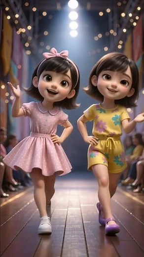 "Stylish Little Models in Colorful Outfits | Mini Runway Cartoon Fun"