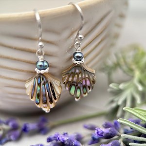 Paua Abalone Shell, Freshwater Pearl and Sterling Silver Earrings - Etsy