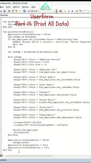 USERFORM (PART 15-PRINT ALL DATA) #excelbyromeocostillas #excel #exceltagalog #exceintheworkplace #excelpinoy #exceltips #exceltricks #excelvba #fblifestylechallenge #fblifestyletyle | MS Excel Tutorial by RCostillas