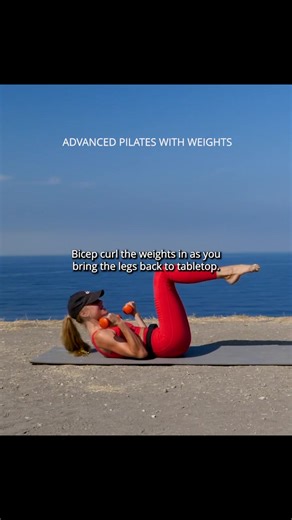 Take your fitness to the next level with this advanced pilates routine. You'll need a light pair of dumbbells between 1-3 lbs. Improve your balance, focus, and flexibility in addition to developing muscle strength & tone, particularly in the abs, core, and lower body. #matpilates #pilates #advancedpilates #pilatesworkout