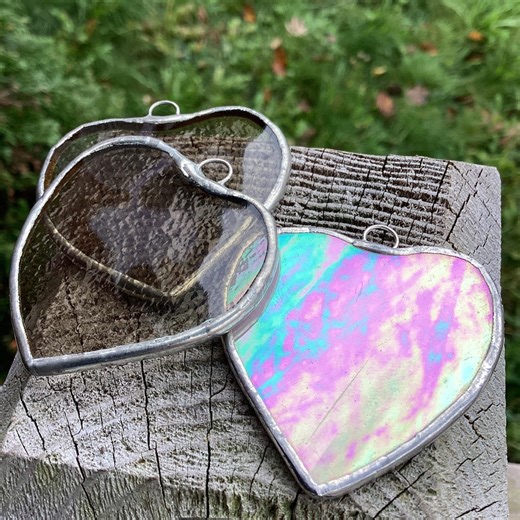 Handmade Stained Glass Hearts Winter White Iridescent Valentine Wedding Decor Gothic Glass Studio, Made in Canada Sun Catchers - Etsy