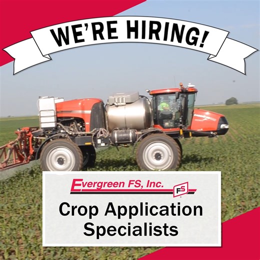 Evergreen FS, Inc. on Instagram: "We're hiring Crop Application Specialists! Service customers with crop protection and fertilizer application to their fields, and assist with maintenance of our agronomy equipment. Excellent benefits include a pension, 401(k), medical insurance, and voluntary benefits programs. Find out more and APPLY at https://bit.ly/EFSApplicator. See more employment opportunities at http://bit.ly/EFSCareer."