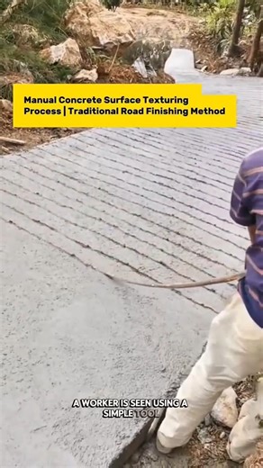 Manual Concrete Surface Texturing Process | Traditional Road Finishing Method.