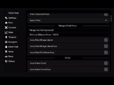 Blox Fruits | Void Hub script Auto Find Mirage server hop + Auto Find Full Moon Hop + And More!!!
