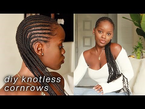 Small Knotless Feed In Straight Back Cornrow Braids On Natural Hair | Protective Style