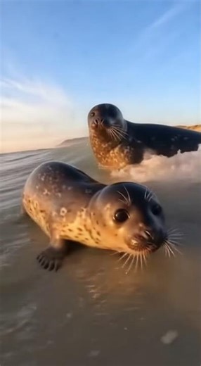 Mother Seal Won't Let Her Pup Drown During First Swim #sealpup #motherlove #wildlifeshort