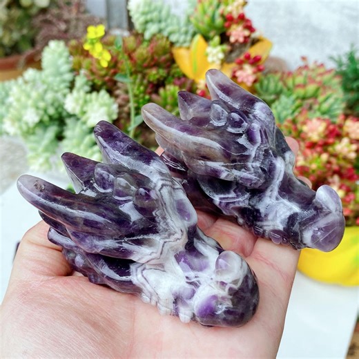 Amethyst Dragon Skull Carving: Natural Quartz Crystal, Reiki Healing (3.2'')
