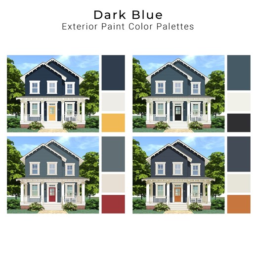 Dark Blue Exterior Paint Palettes | Navy Blue House Exterior Paint Colors - Etsy